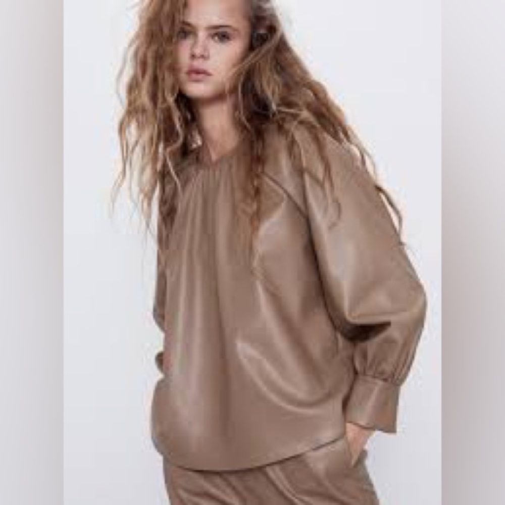 Zara Taupe Faux Leather Top - Size Large - NWT